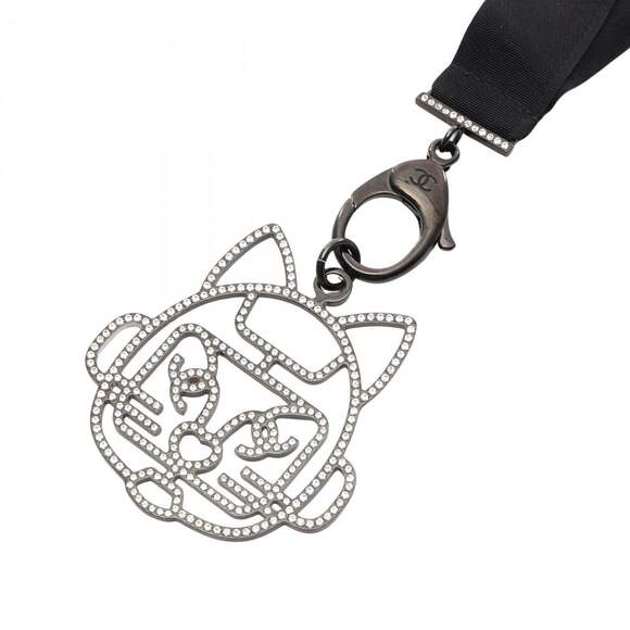 CHANEL Authentic Black Logo Necklace